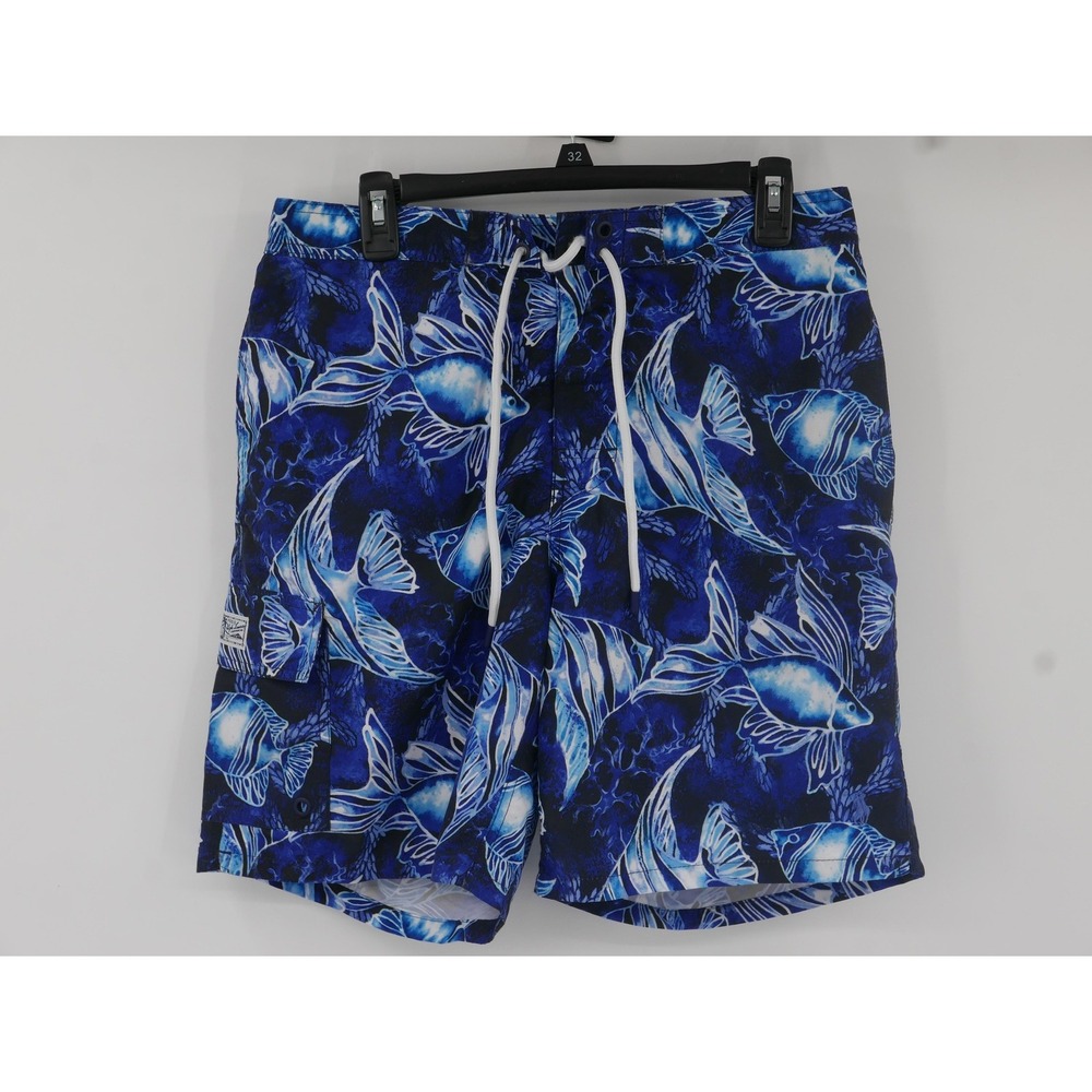 Polo Ralph Lauren Swim Trunks Blue Fish Print Lined Drawstring Men's L 32W